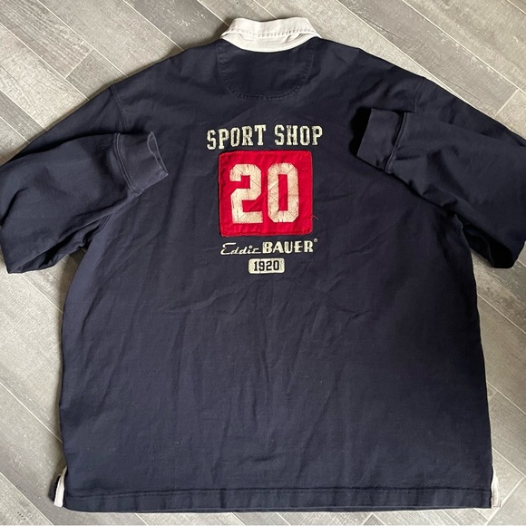 Vintage Eddie BauerMens XXL Faded Spell Out Heavyweight Long Sleeve Rugby Polo - Picture 4 of 7